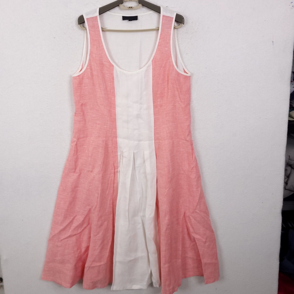 Kokomarina Midi Dress Womens Block Linen Sleeveless Pleated Size M Vocation
